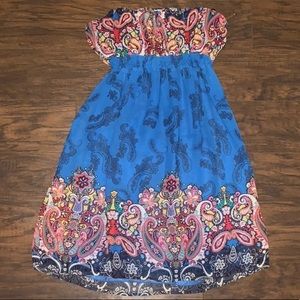 Blue paisley colorful strapless dress